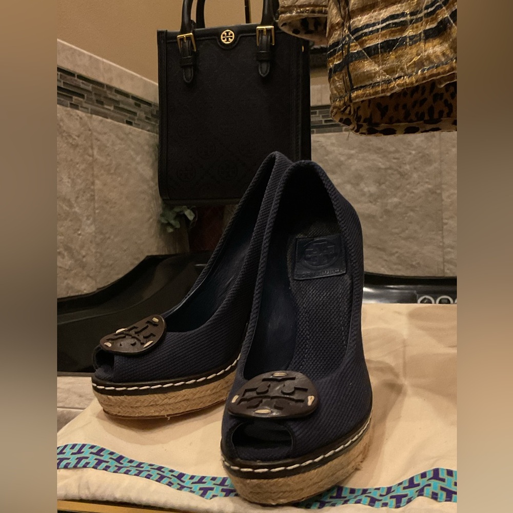 Navy Tory Burch espadrille wedge